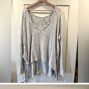 Boho Free People Women's Gray Waffle Knit Top